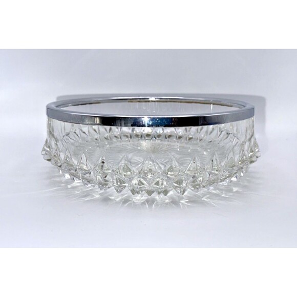Vintage Celtic cut Crystal Bowl Silver Plated Rim Made in England Heavy - Picture 1 of 12